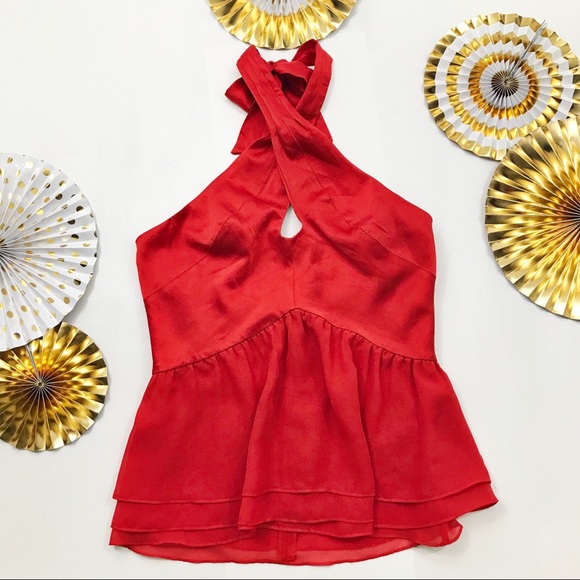 Bebe Red Silk Halter Top - Picture 2 of 8